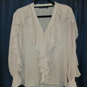 Zara XS Ruffle Long Sleeve Blouse EUC